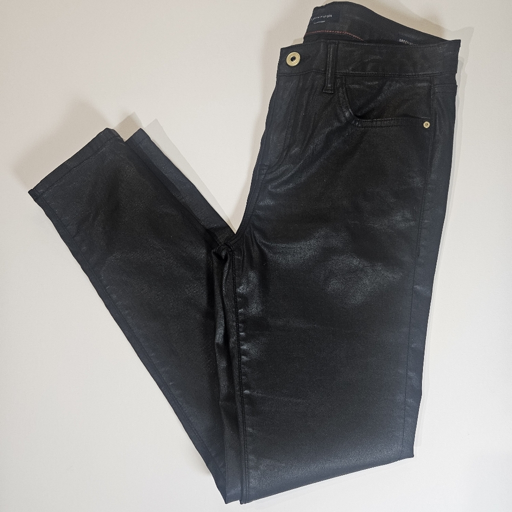 Tommy Hilfiger Womens Faux Leather Pants 32 Greenwich Skinny Rock N Roll‎ Metal
